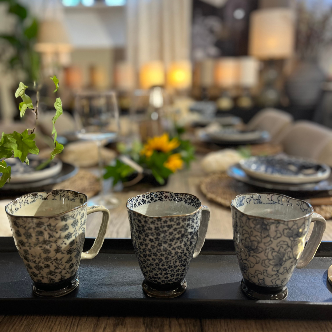 Mugg Blå/Taupe Blomma
