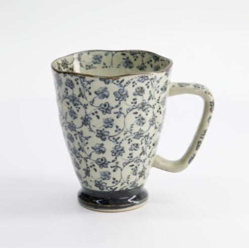 Mugg Blå/Taupe Blomma