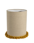 Beige lampshade with gold fringe on a white background