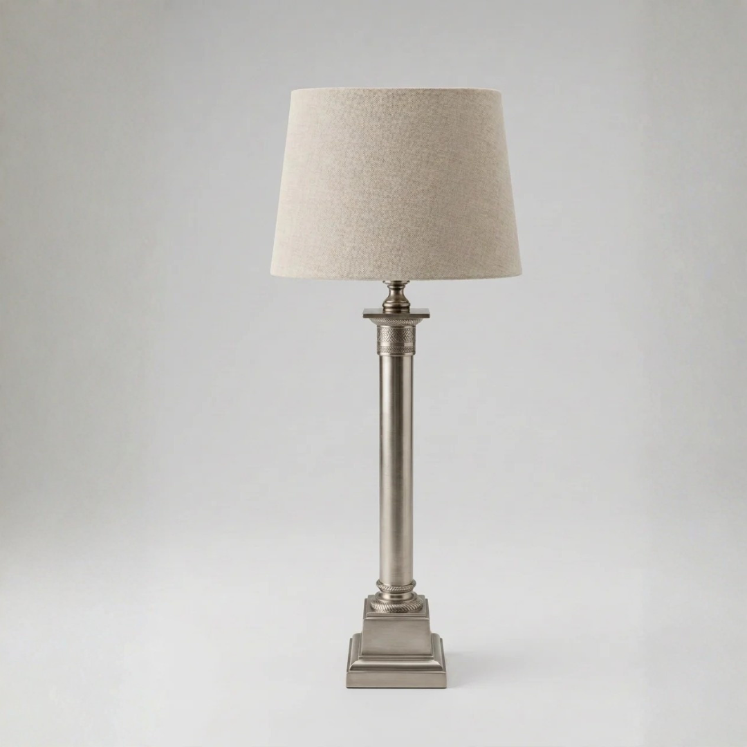Lampfot Karl Antik Silver med Skärm Basic Oval Natur H65 cm