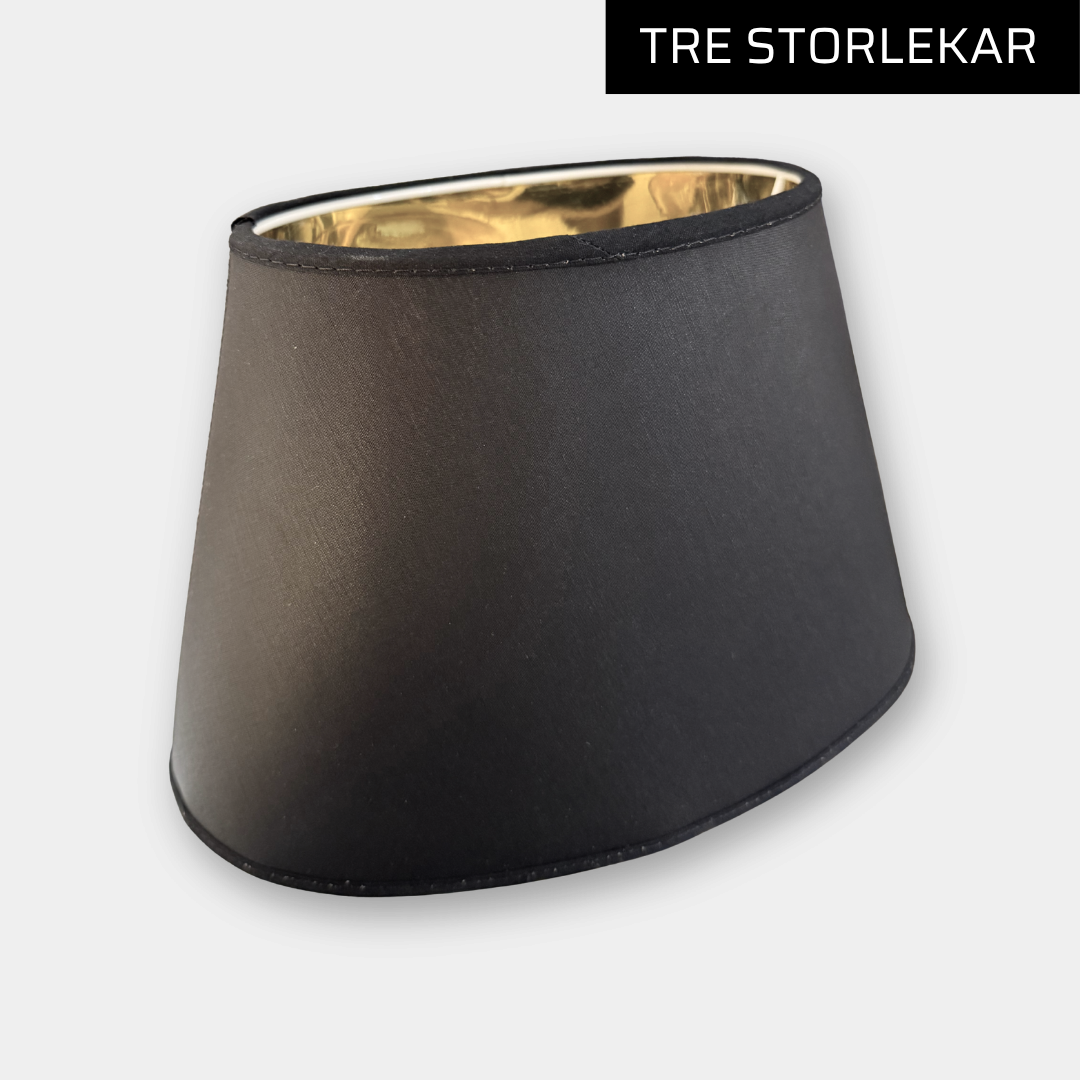 Chintz Lampskärm Oval Svart Guld (tre storlekar)