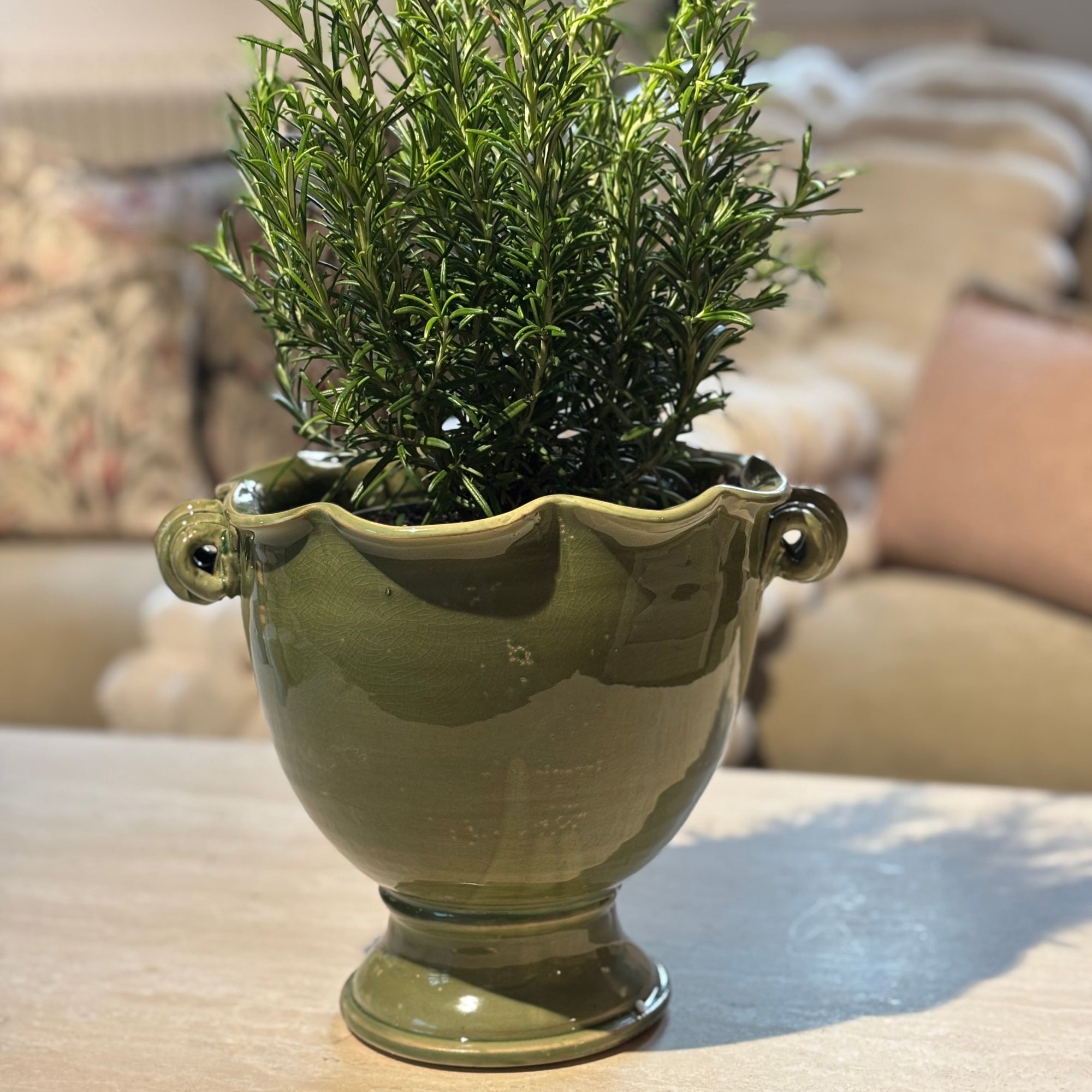 Kruka umbragrön glaserad keramik (två storlekar H 20/27 cm)