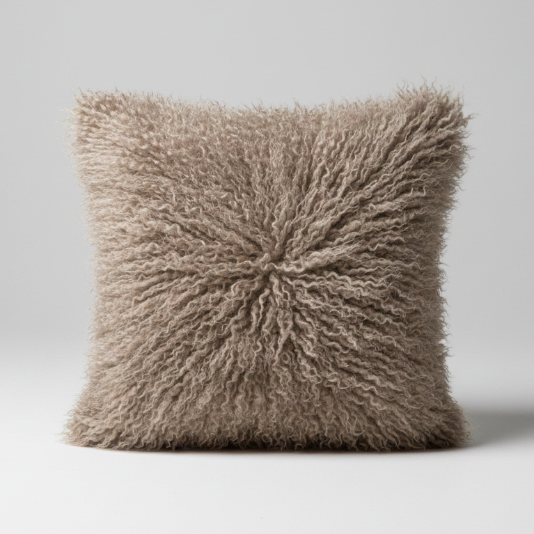 Fluffy brown pillow on a white background