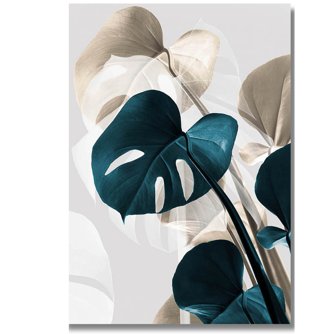 Tavla Aluminium art Drink Leaf- Beige Blue