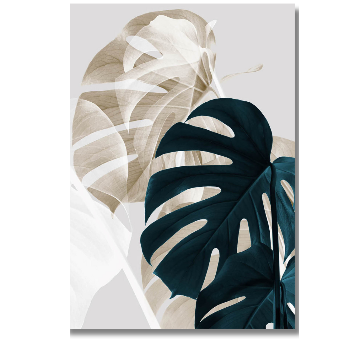 Tavla Aluminium art Drink Leaf- Blue Beige